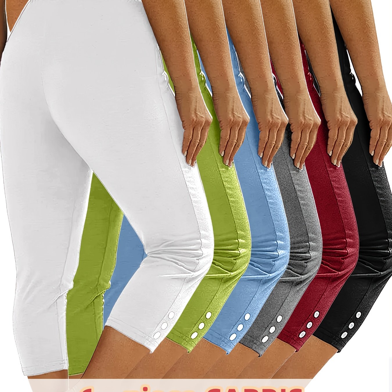 Plus-Size Women's 7/8 Length Sports Pants Yoga Running Fitness Solid Buttons