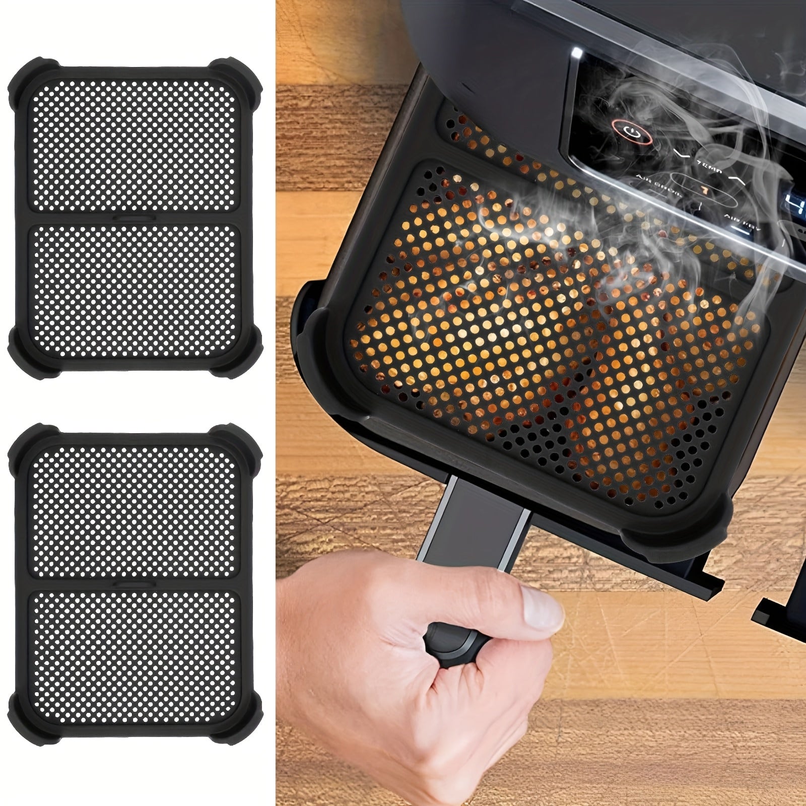 Silicone Splash Guards for Air Fryer 21x16cm Heat Resistant Grease Shields Pair