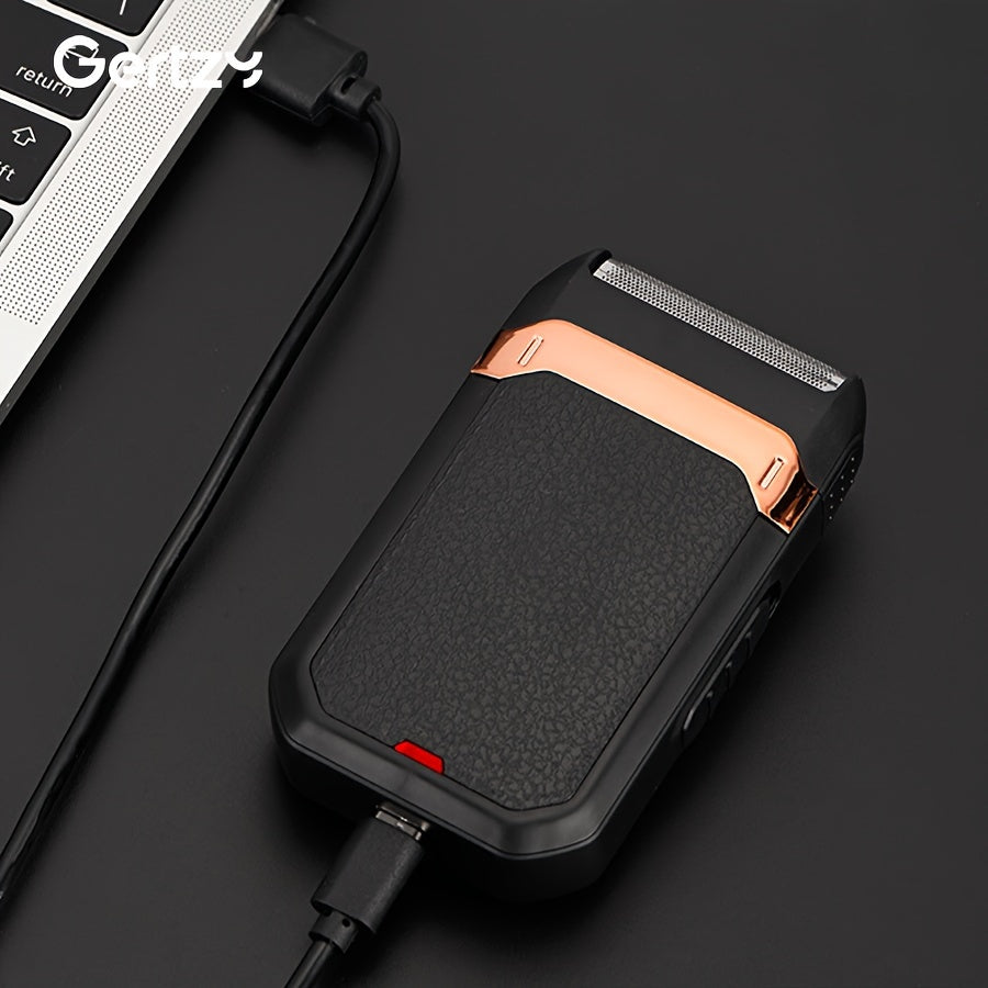 Afeitadora eléctrica de lámina para hombres, recargable por USB, hoja de acero inoxidable, duración de 30-45 minutos, negro con oro rosa