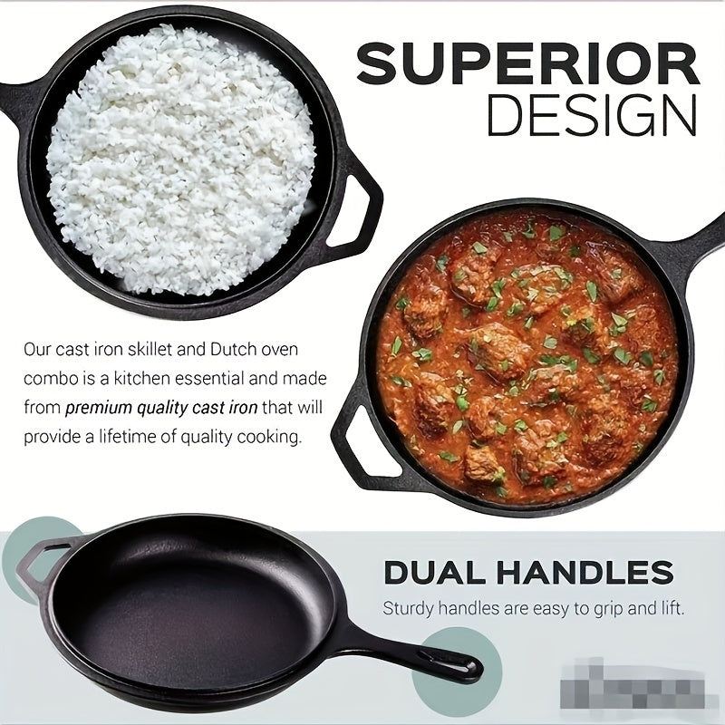 Dual-Sided Cast Iron Skillet Set Non-Stick Versatile for Frying Soup Stew