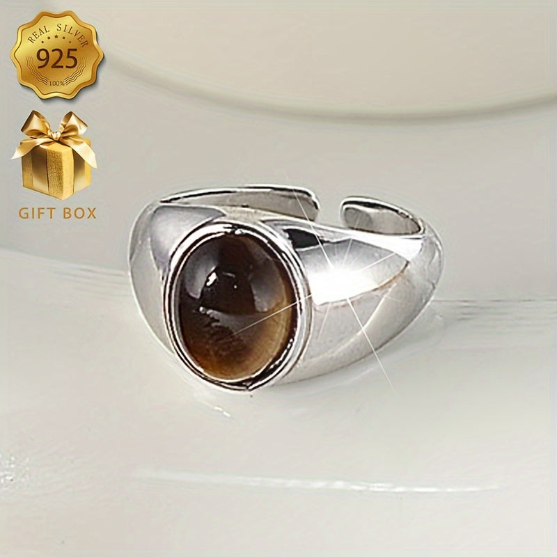 Sterling Silver Tiger Eye Stone Ring Adjustable Hypoallergenic Jewelry