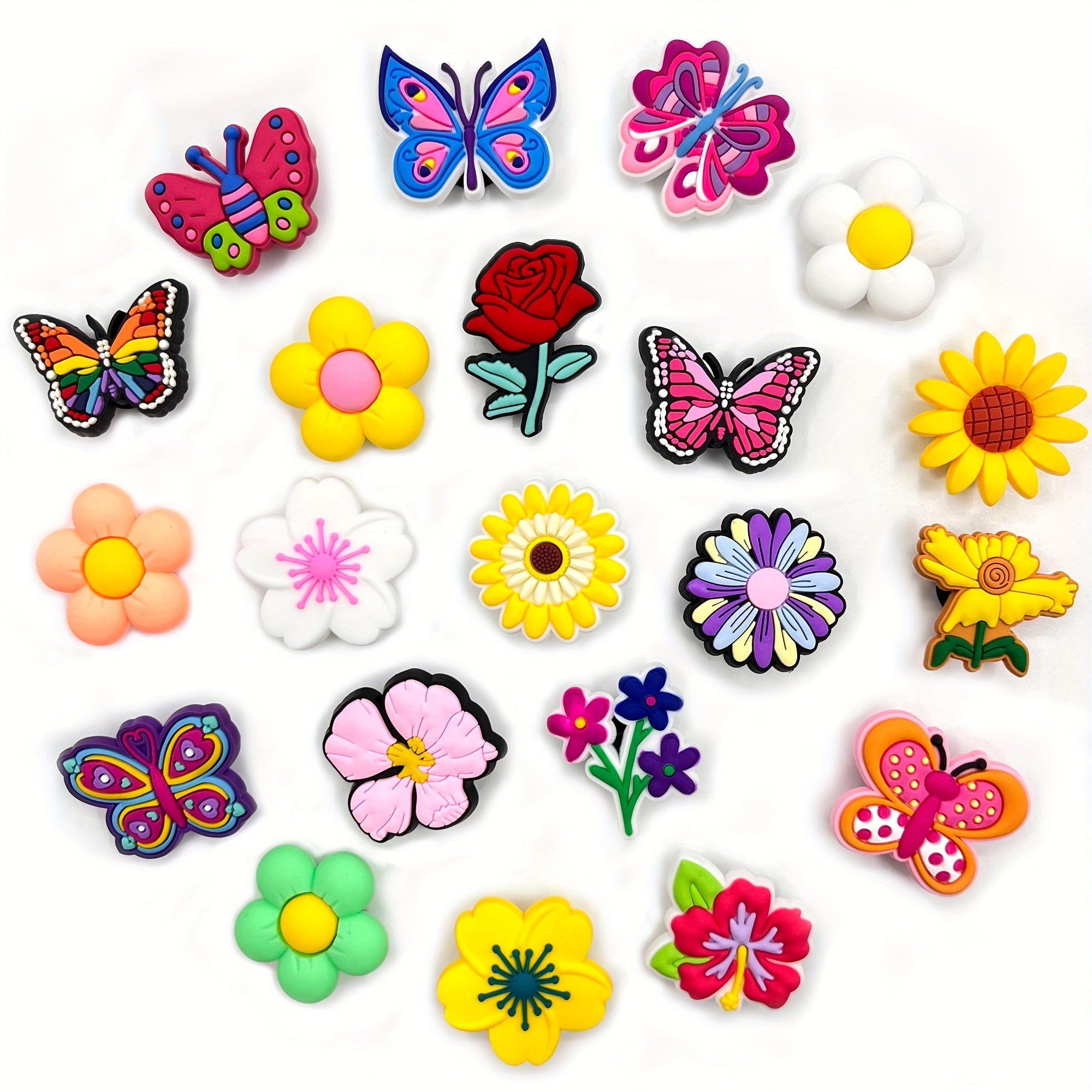 21Pcs Flower Butterfly PVC Charms for Jewelry Shoes Crafts Accessories