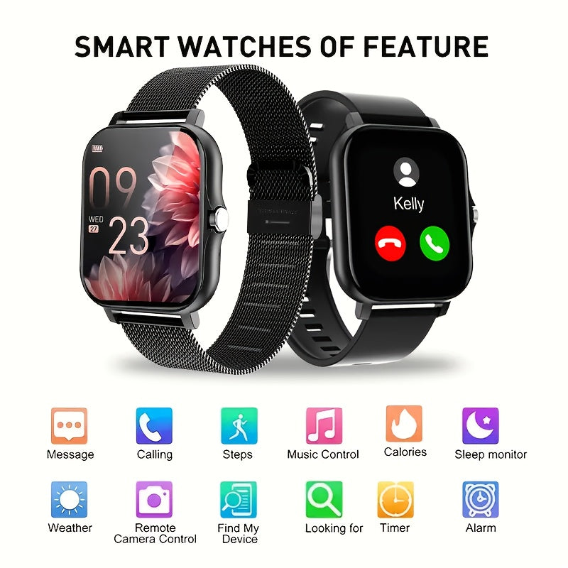 Big Screen Smart Watch with Wireless Call Sedentary Reminder Sports Modes Custom Watch Faces Weather Display Message Alerts Compatible with Android iPhone