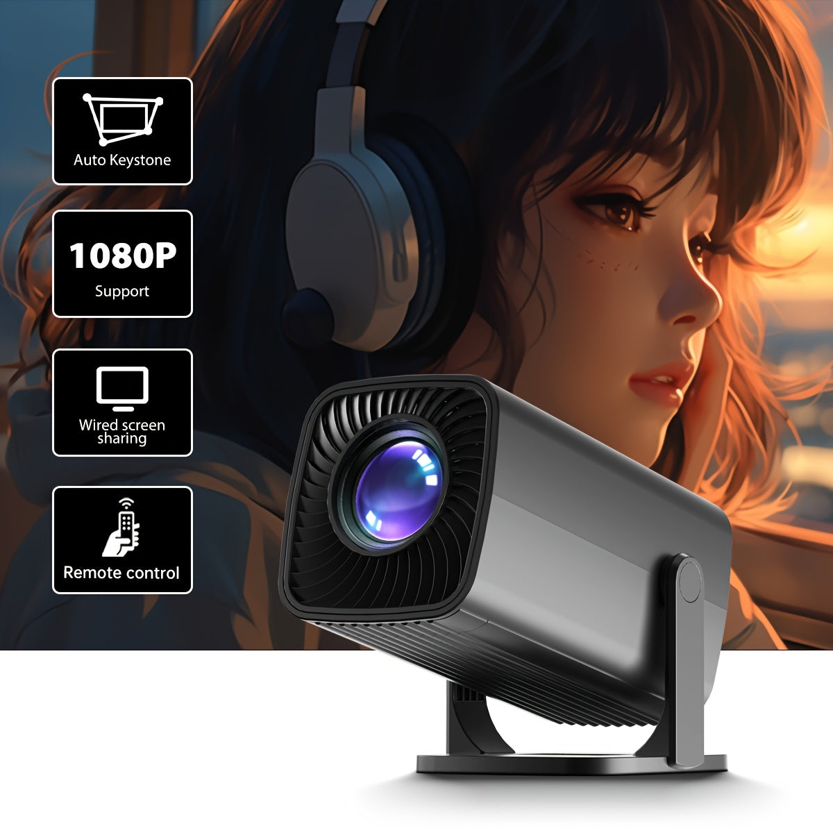 Мини-проектор портативный настольный крепление 180° вращающееся для домашнего офиса конференции