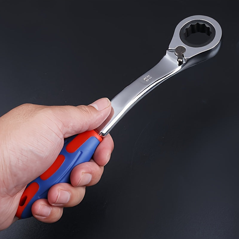 Унисекс пластиковый двухсторонний трещоточный ключ 8-19мм с изогнутой рукояткой