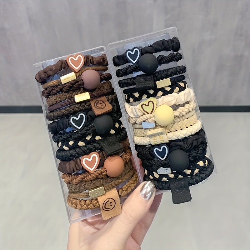 10 Fabric Hair Ties for Women with Charm Accents Set for Ponytails and Gift