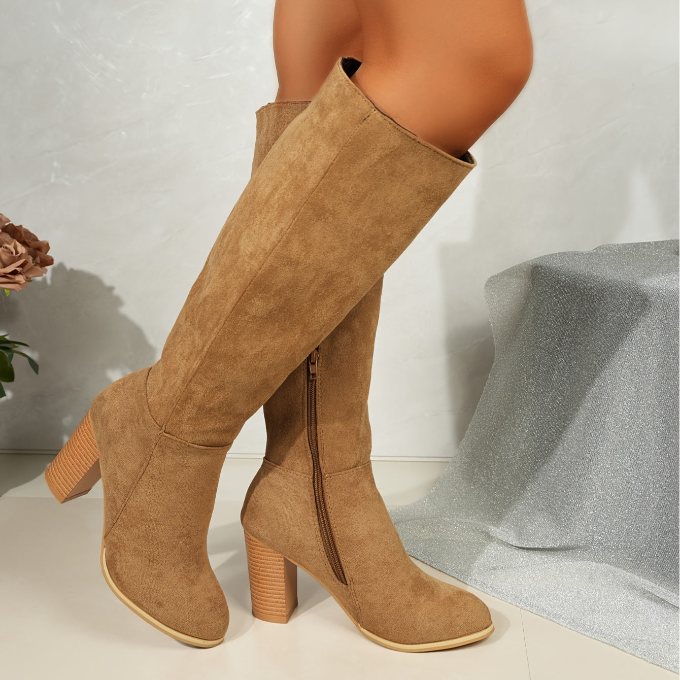 Women's Western Knee-High Cowboy Boots Vintage Embroidered Fringe Metallic Chunky Heel