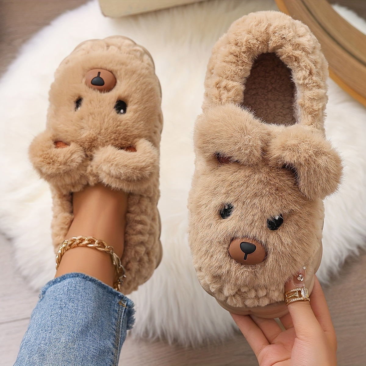 Women's Fleece-Lined Winter Shoes Non-Slip Indoor Cartoon Animal
