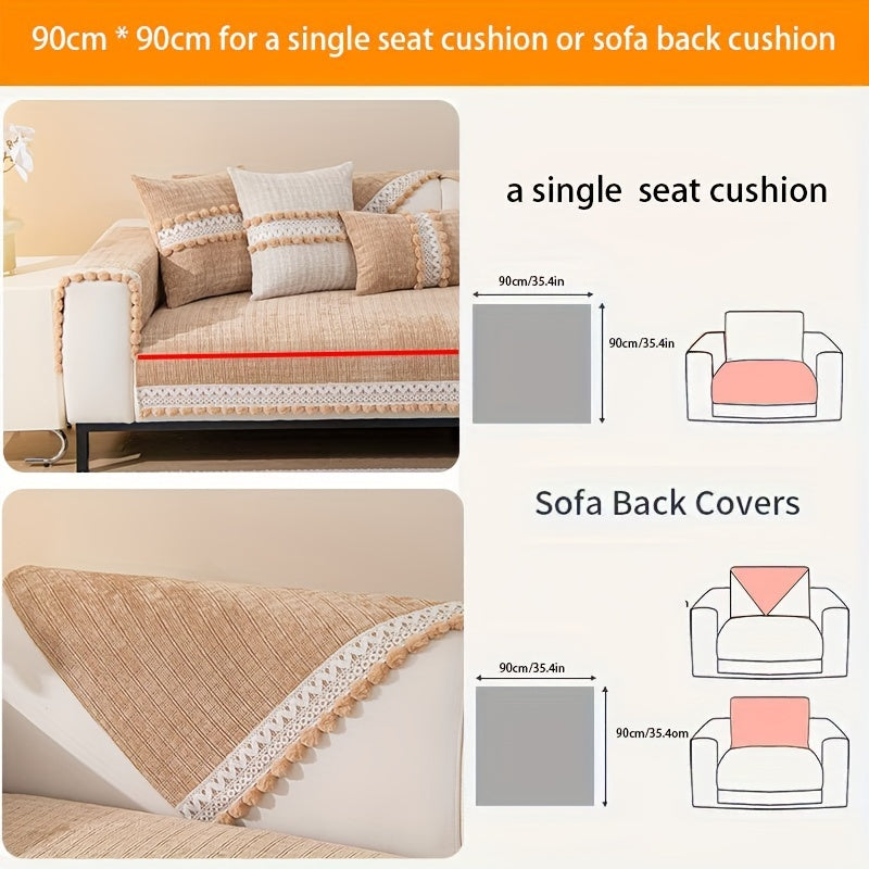 Зеленый чехол для дивана из шенилла с помпонами - водонепроницаемый и дружелюбный к домашним животным, подходит для всех размеров диванов (на 1-4 человека) - легкий в уходе, можно стирать в машине, с кисточками, идеален для любого декора комнаты