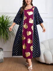 Ayollar uchun kattaroq o'lchamdagi polka nuqta kaftan kiyi, kruj bo'yinli, 3/4 uzunlikdagi qo'lqop, nafis