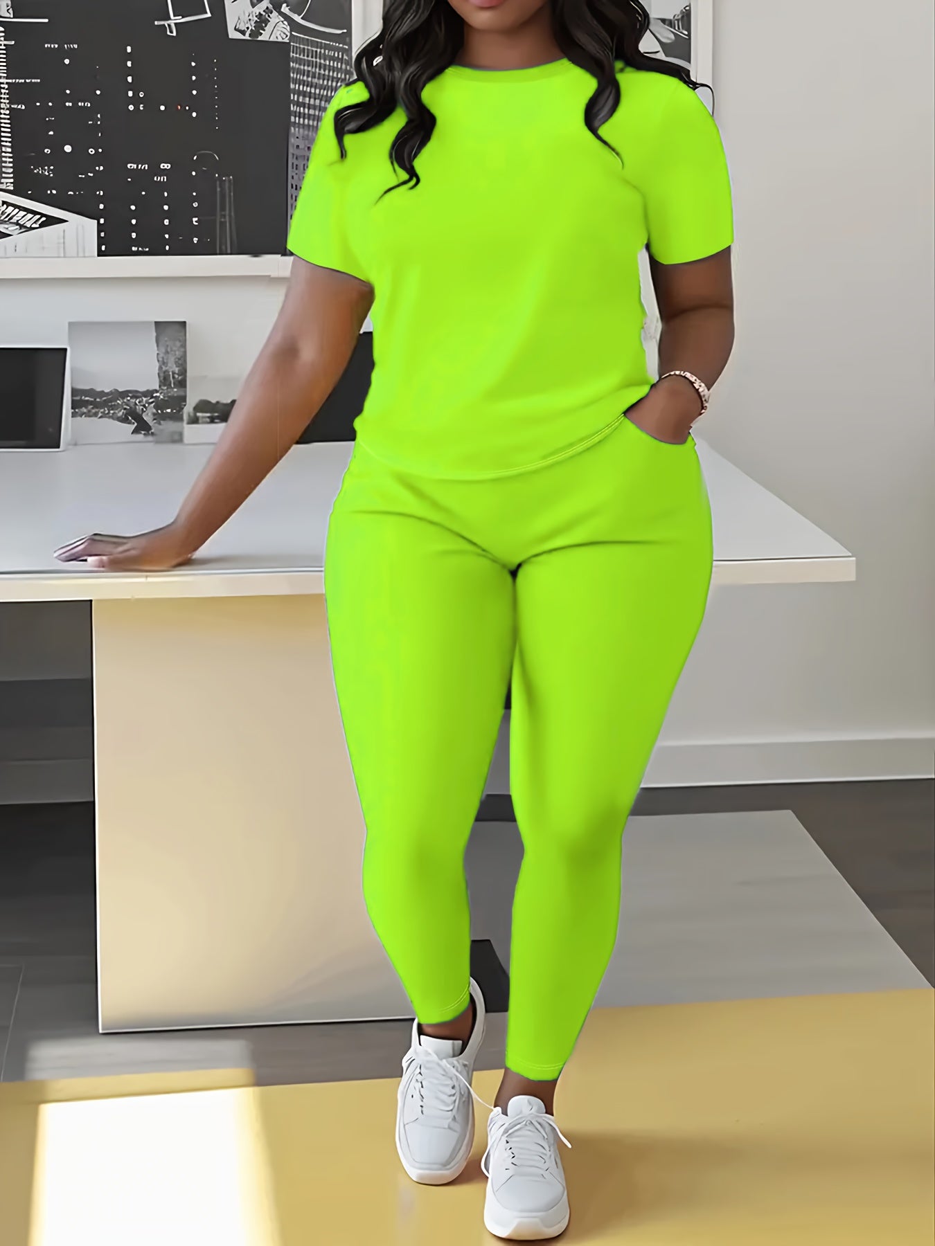 Men's Large Size Solid Color Sports Short Sleeve Suit