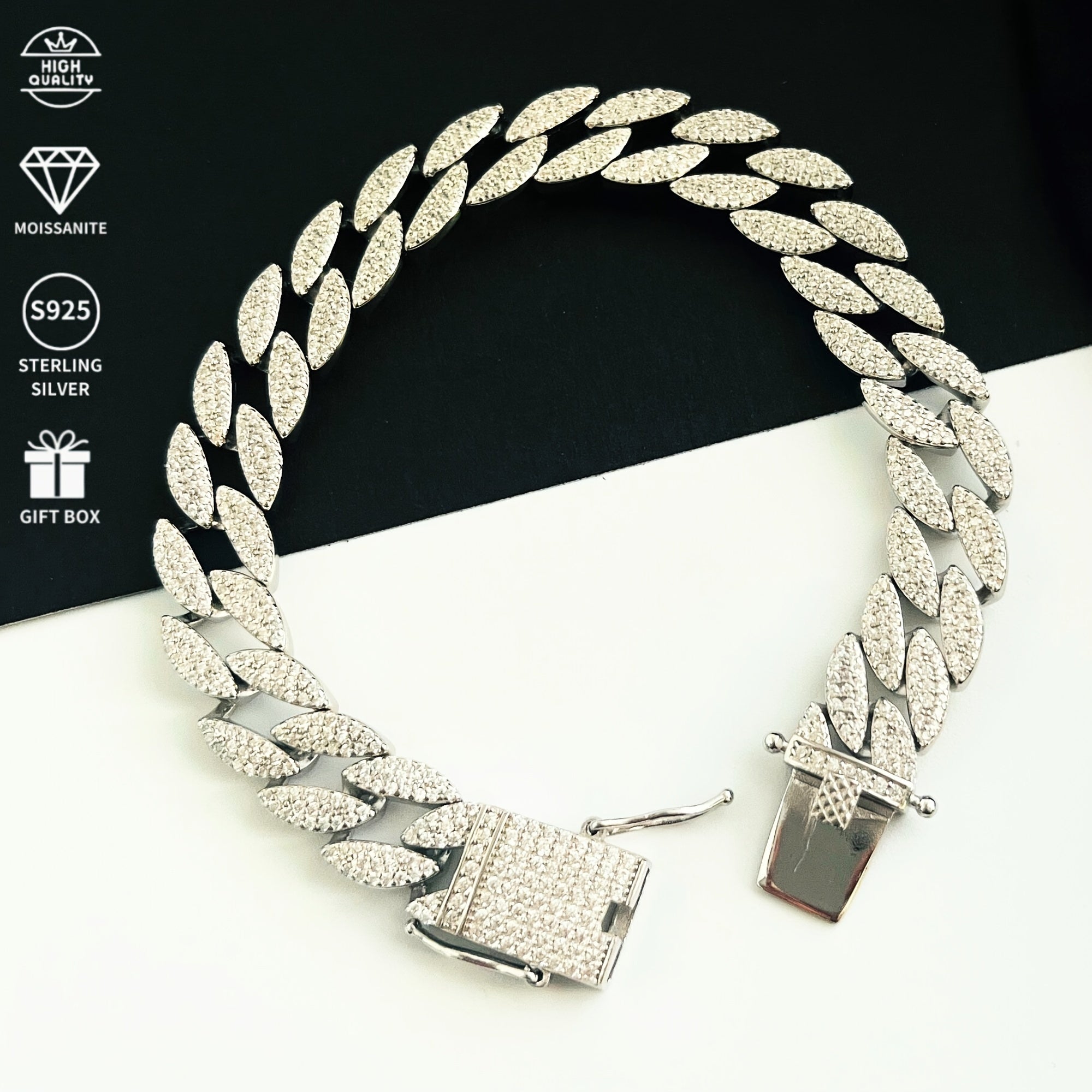  erkaklar uchun kumush Cuban taqinchoq 10mm Moissanite toshlar Vintage Punk Rock uslubi