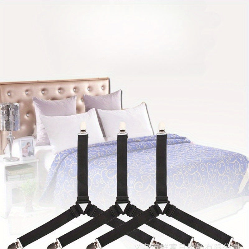 Set of 2 Adjustable Metal Bed Sheet Holders Non-Slip Clips for Sofa Covers and Tablecloths Black