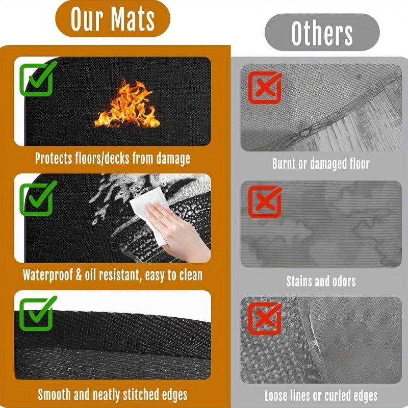 Black Fireproof Silicone Fireplace Hearth Rug 101.6x48.26cm Heat Resistant Anti-Slip Mat