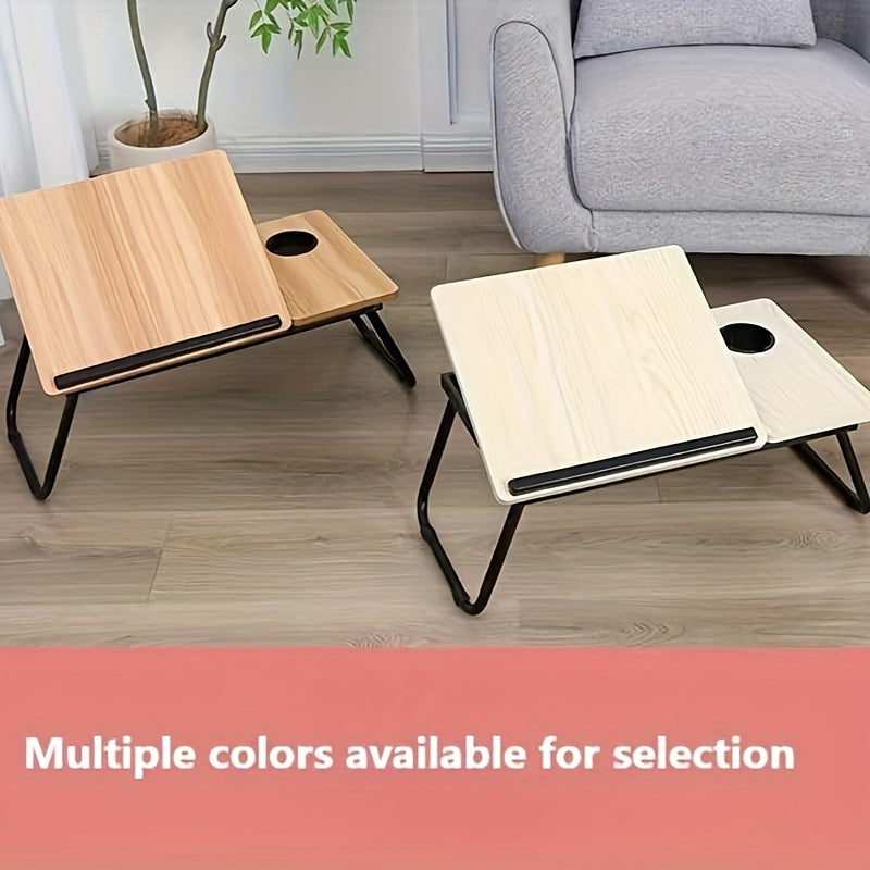 Sozlanadigan yotoq stoliga chashka tutqichli, portativ, yig'iladigan va qulay lap-stol, qora yoki peach rangda