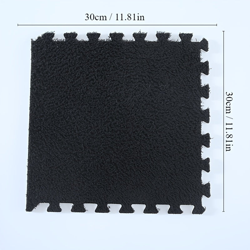 12pcs Square Flower Pattern Plush Area Rugs Set Washable Non-Slip Low Pile Polyester EVA Bedroom Living Room Decor