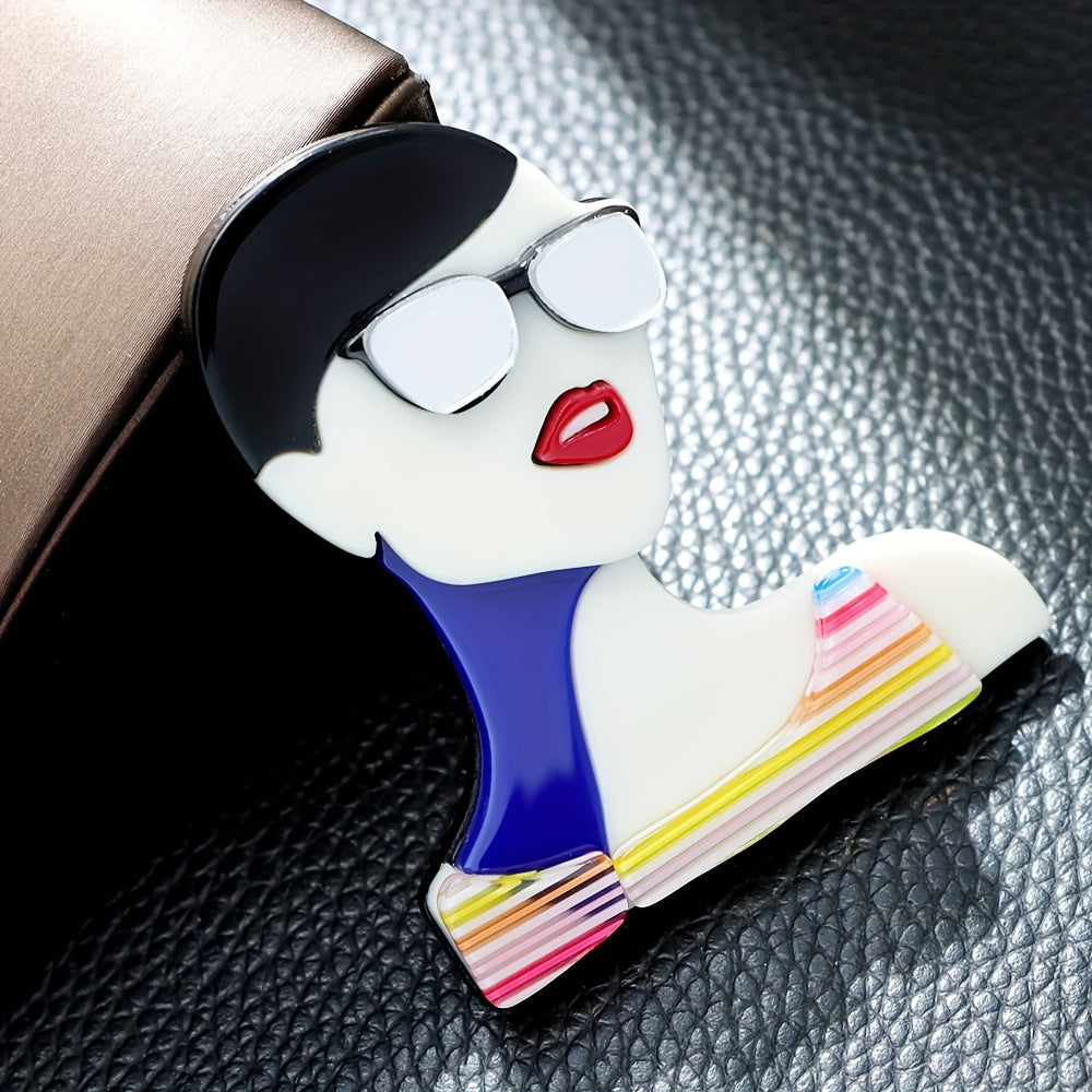 Vintage Punk Style Acrylic Brooch Pin with Glasses Decorative Lapel Pin for Clothing