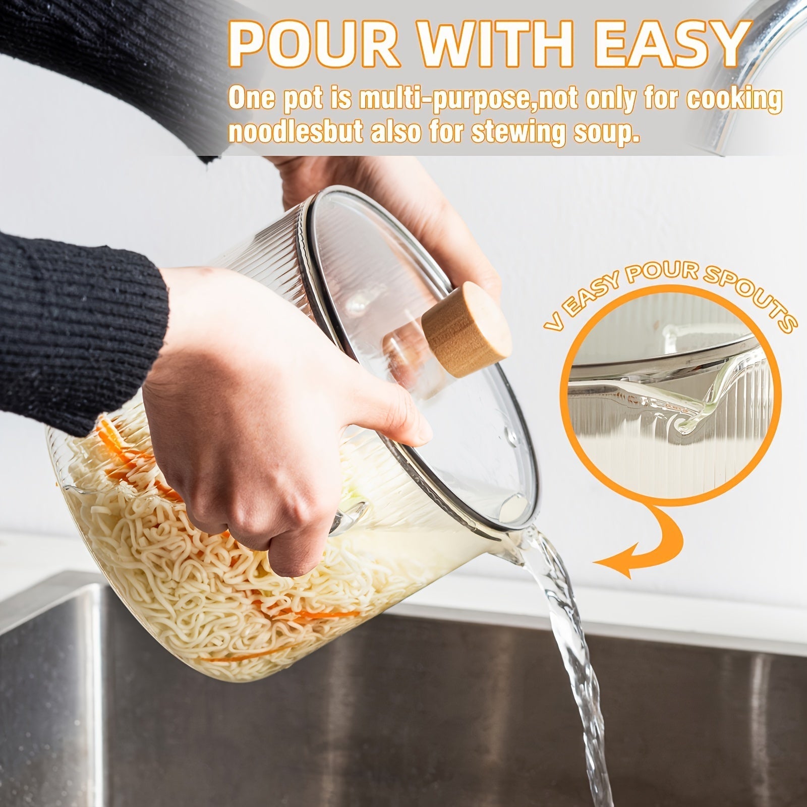 Vintage Ribbed Glass Cooking Pot Large Capacity Heat-Resistant Borosilicate