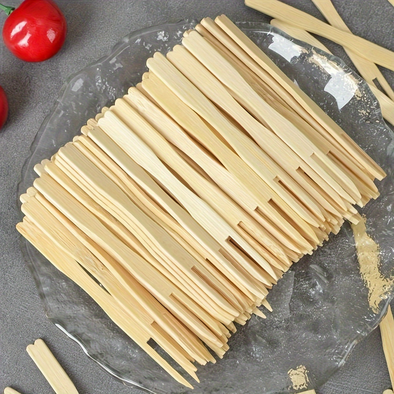 Set of 80 Beige Wooden Fruit Picks and Bamboo Cheese and Cake Forks
