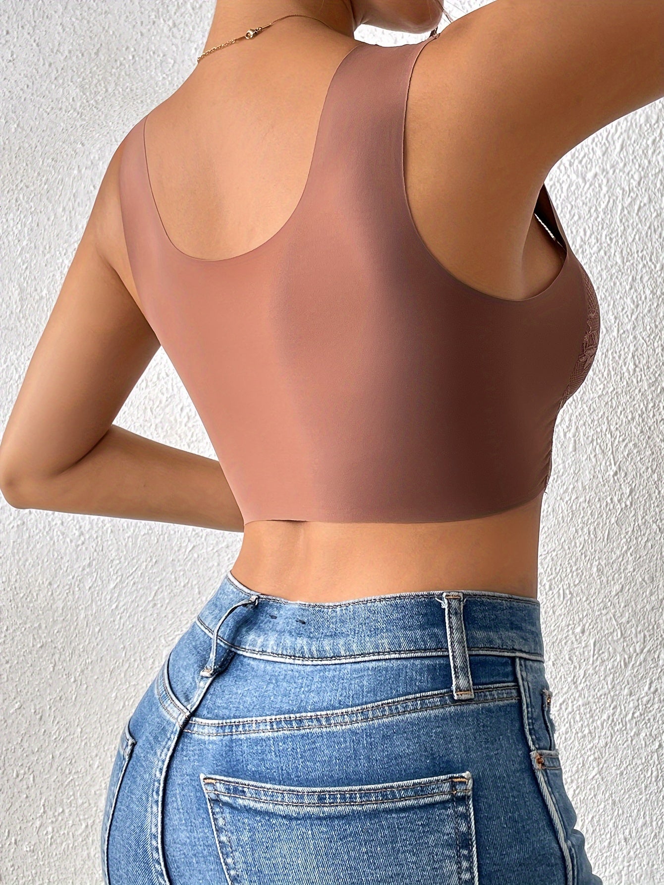 Medium Support Wireless Lace Bralette Polyamide Blend Knit Fabric Non-Removable Padding for Comfort