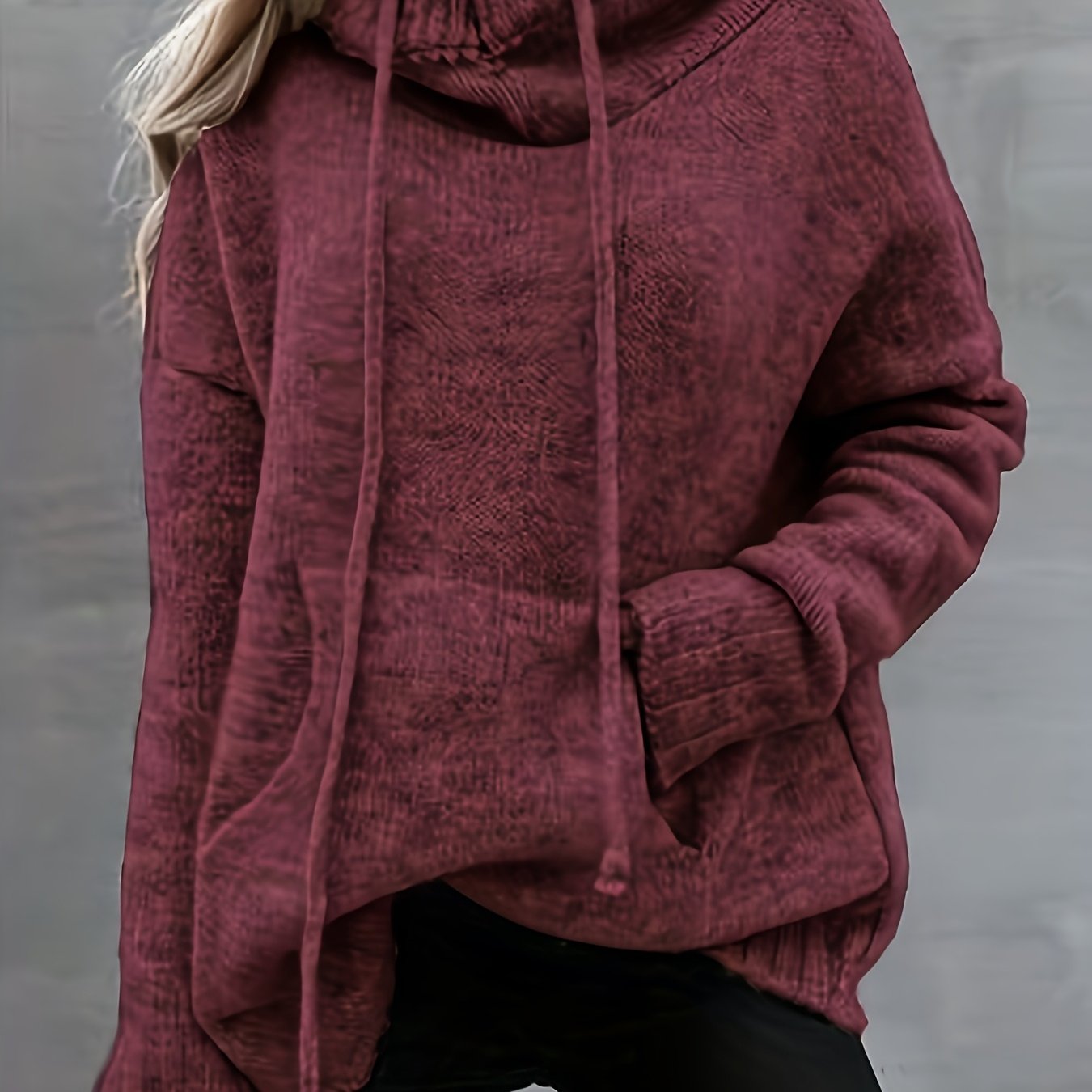 Women's Casual Irregular Collar Sweater With Drawstring Pockets