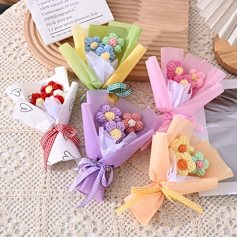 Mini Knitted Flower Bouquet with Heart Tissue Paper for Valentine's Mother's Day and Anniversaries
