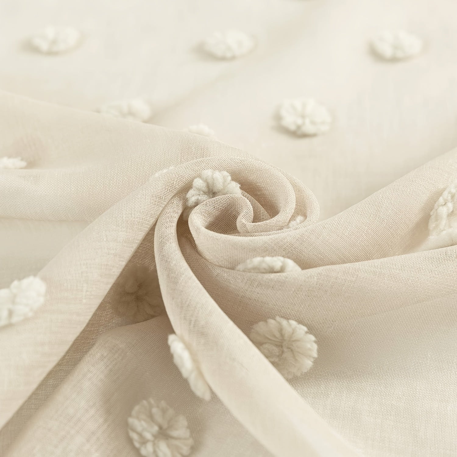 Sheer Panel with Rod Pocket Top, Boho Polka Dot Embroidery, Room Darkening Drapery