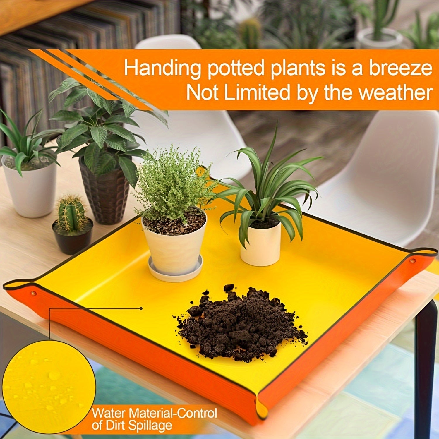 2 piezas de alfombrillas plegables para trasplantar plantas de jardinería, impermeables, duraderas, naranja, 66cm x 99cm