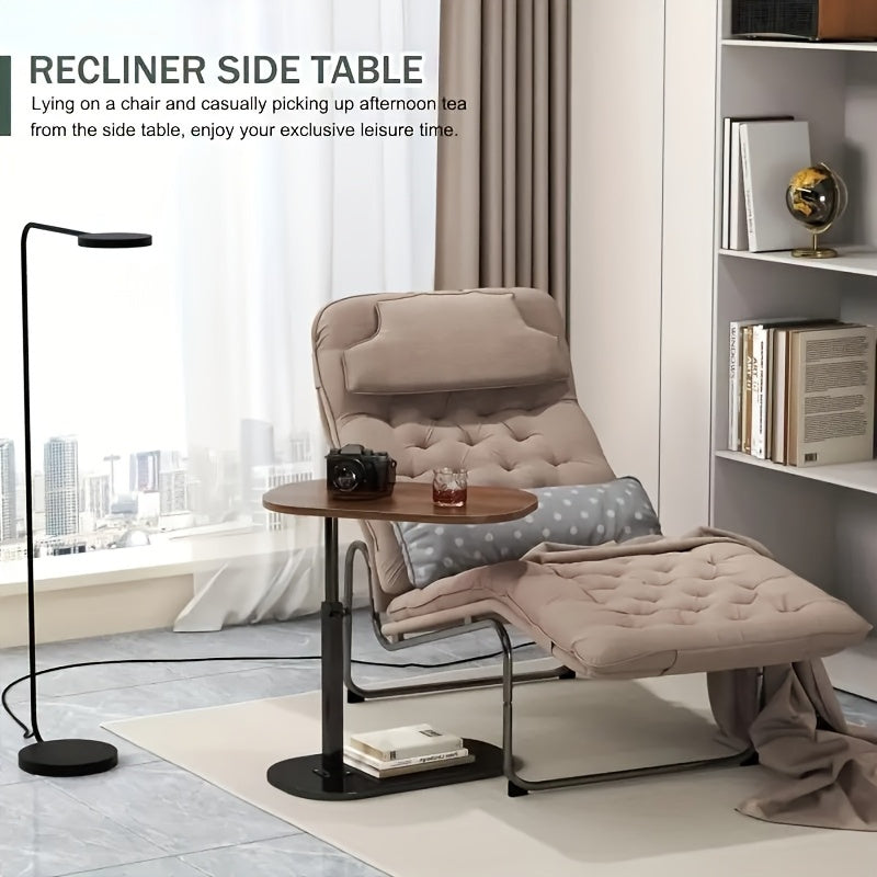 Mesita auxiliar de madera con altura ajustable y estructura de metal para salón, dormitorio u oficina