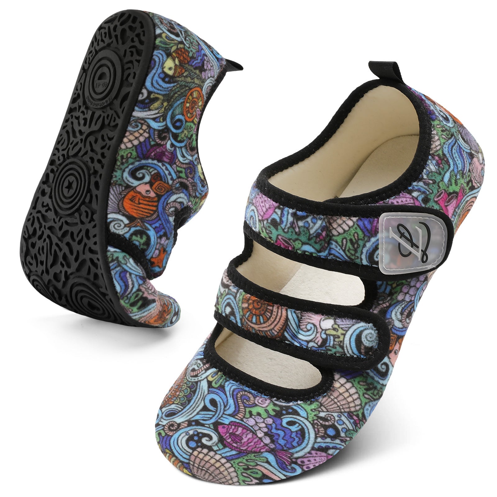 Women's Wide Slip-On Slippers with Rubber Sole Indoor Outdoor House Shoes