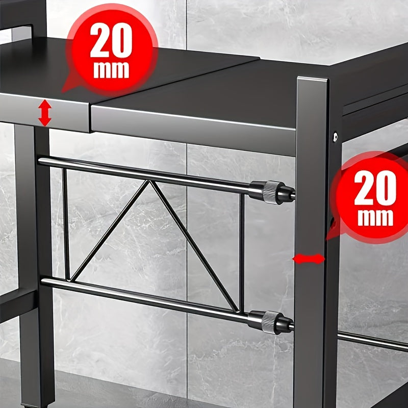 Microwave Shelf with Hooks Adjustable Carbon Steel Kitchen Organizer