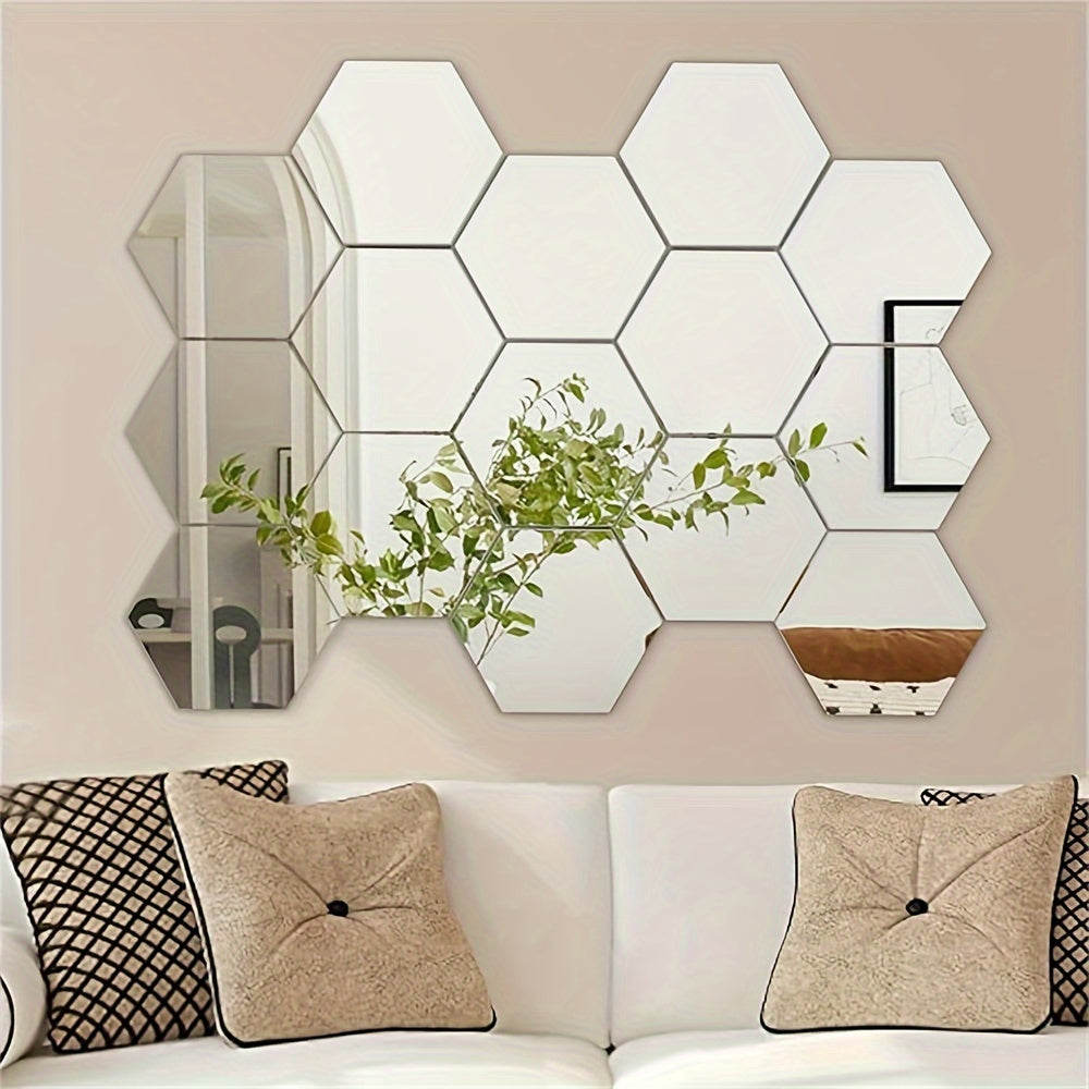 Silvery Acrylic Hexagon Mirror Wall Decals for DIY 3D Home Decor