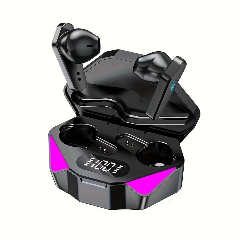Black Wireless Earbuds with LED Display Touch Control for Sports and Gaming