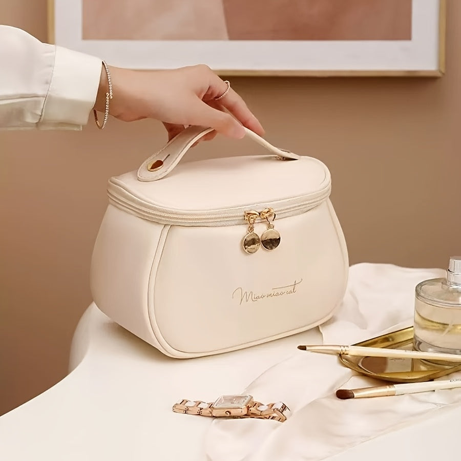 Waterproof Large-Capacity Makeup Bag for Travel with Elegant Design in Black Pink Apricot Dark Brown