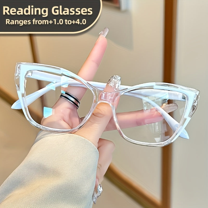 Women's Cat Eye Reading Glasses Vintage Clear Lenses Full Rim PC Frame Metal Hinges +1.0 to +4.0
