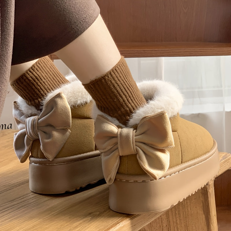 Women Snow Boots Winter Warm Thick Sole Outdoor Shoes with Bow