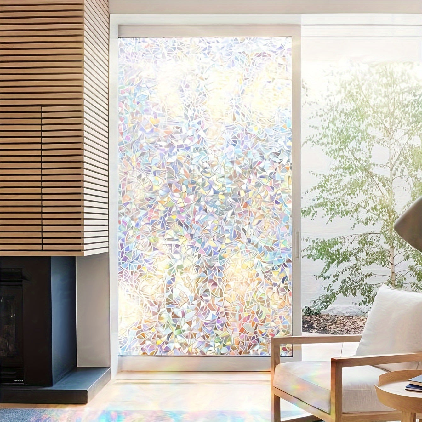Large Privacy Window Film Electrostatic UV Blocking 3D Rainbow Glass Decal