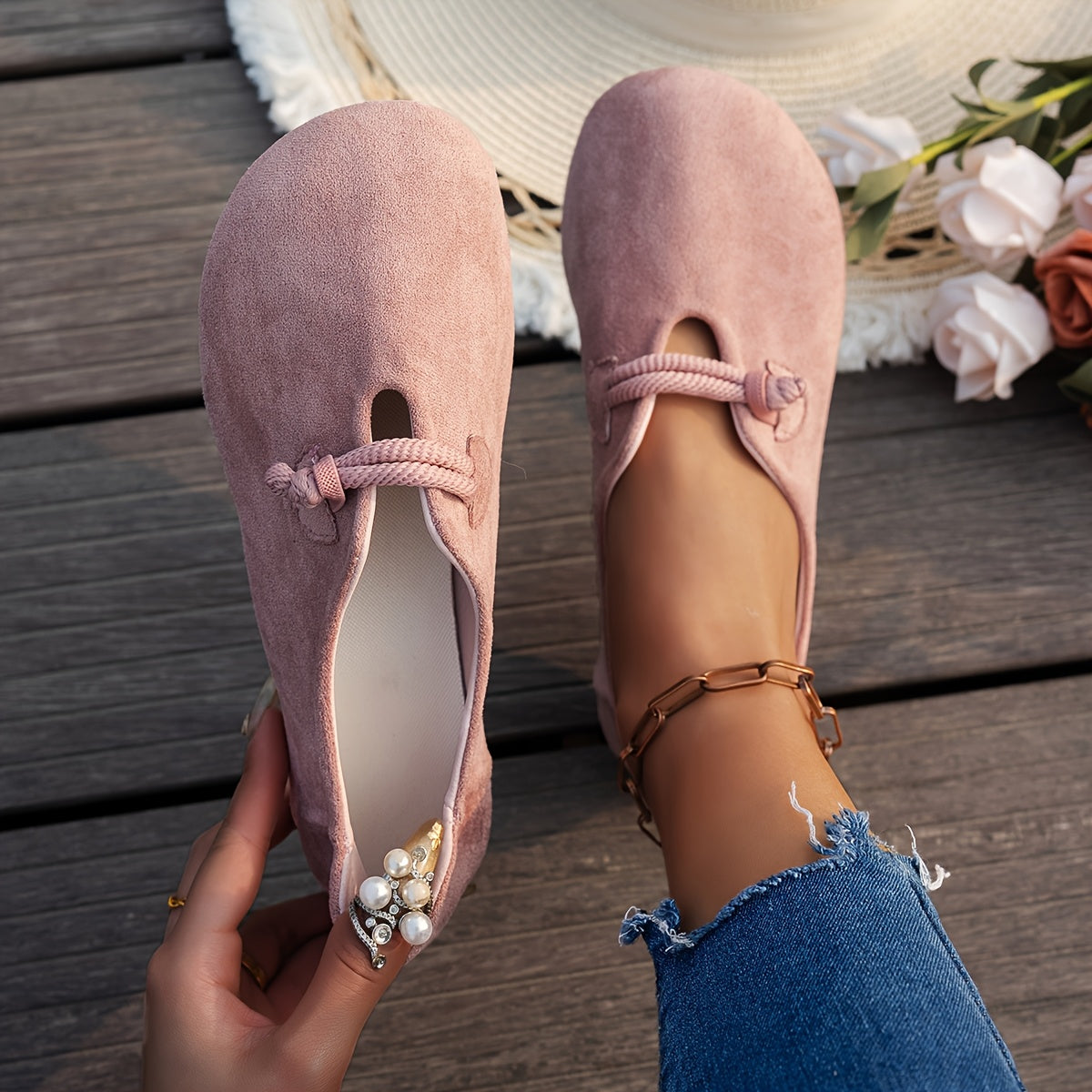 Women's Soft Sole Brown Flats, Slip-On Casual Shoes, Non-Slip Rubber