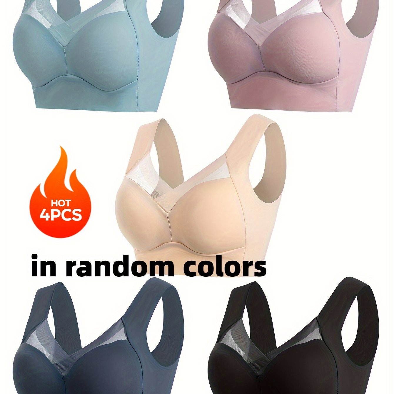Women's Seamless Wire-Free V-Neck Bras Light Blue Beige Black 1XL-XXL