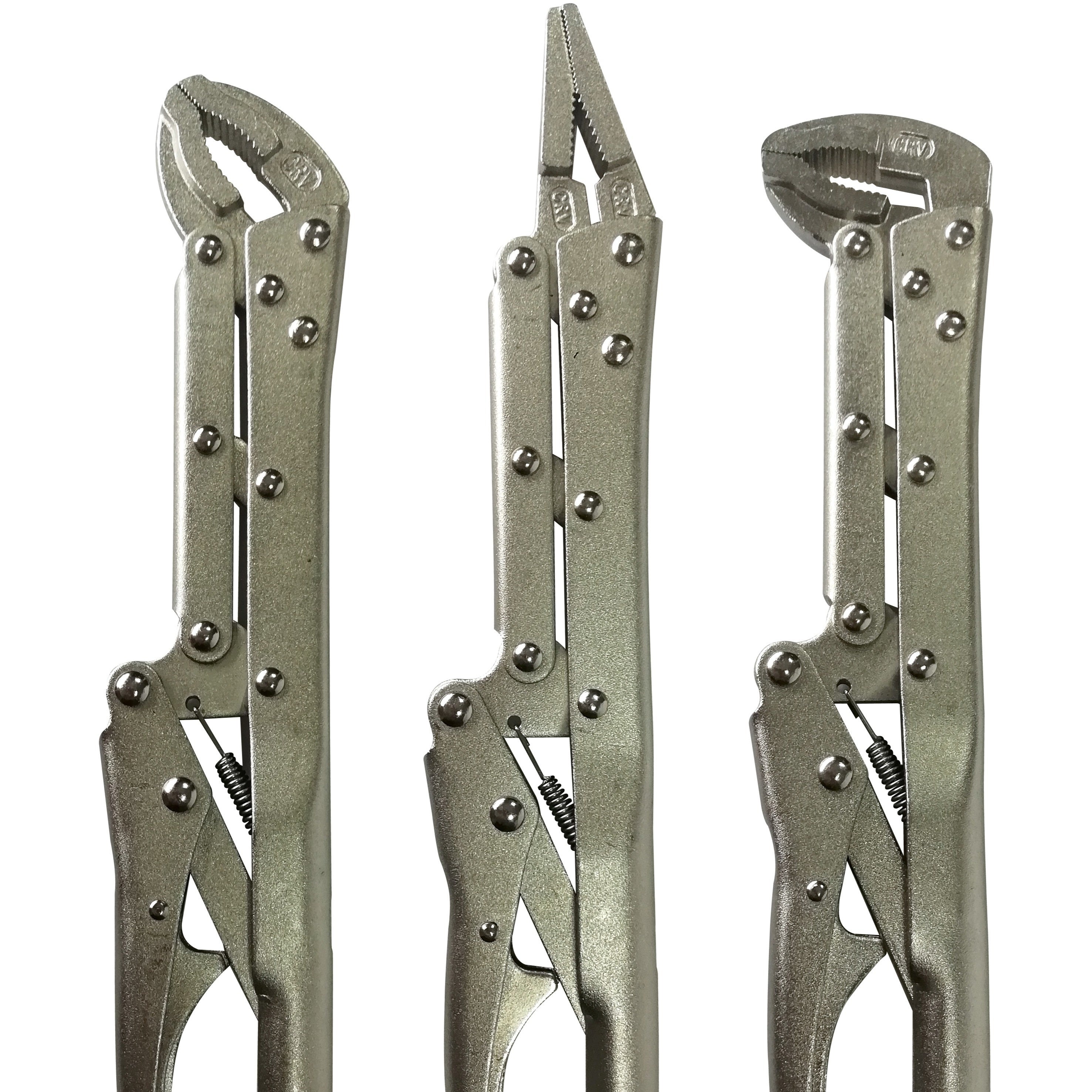 3-Piece Locking Pliers Set 30.48cm Curved & Straight Jaws Clamping Tools