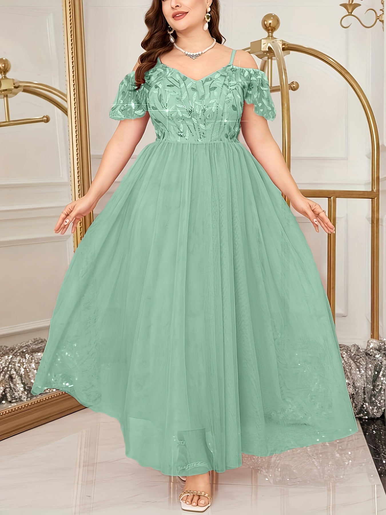 Plus Size Off-Shoulder Lace Dress for Women Light Pink Flowy A-Line