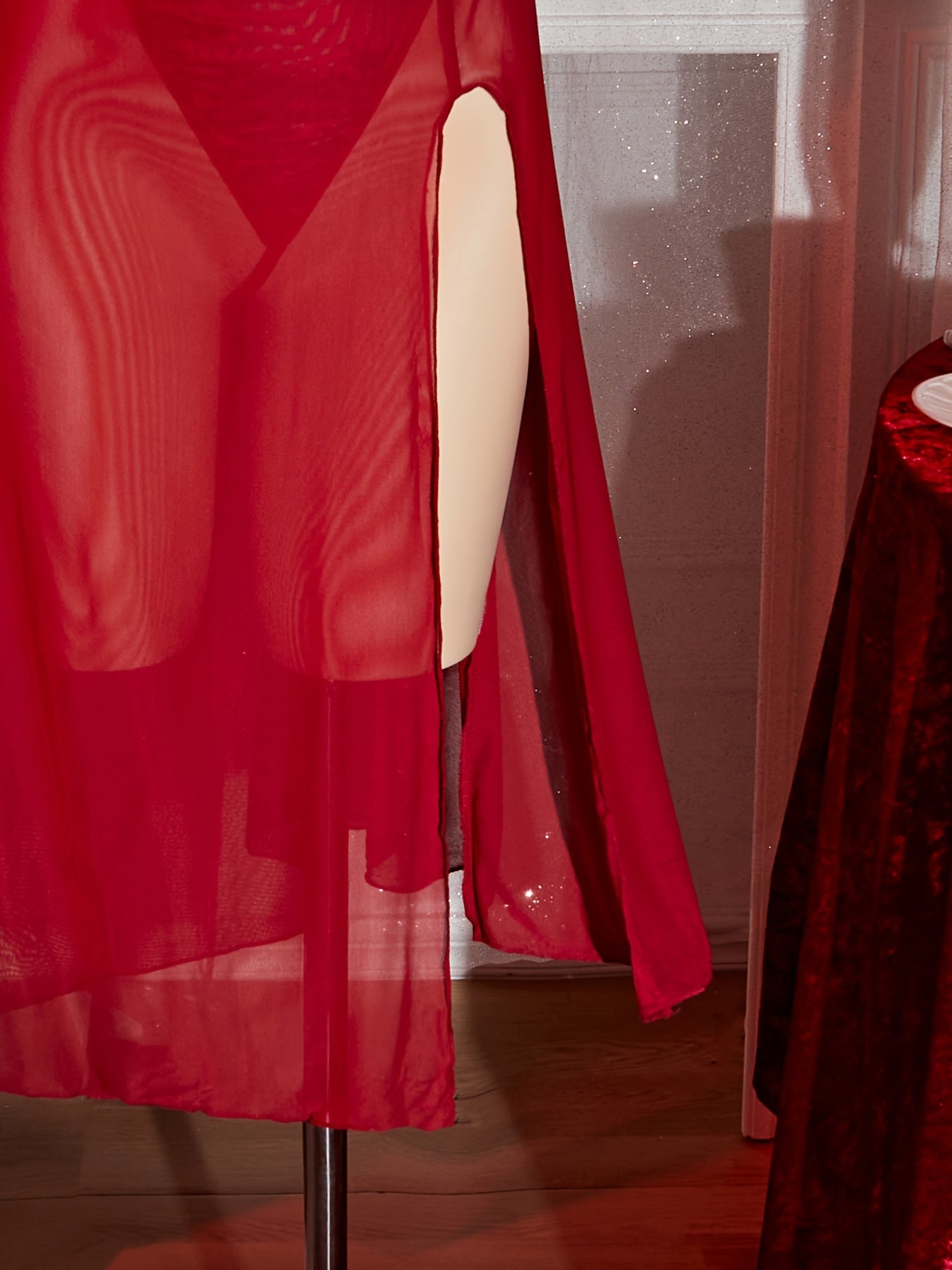 Women's Lace Mesh Dress with Sheer Back and Cross Straps Lingerie