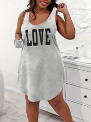Women's Plus Size Light Blue Love Print Sleeveless Sleep Dress with Shoulder Cut-Outs