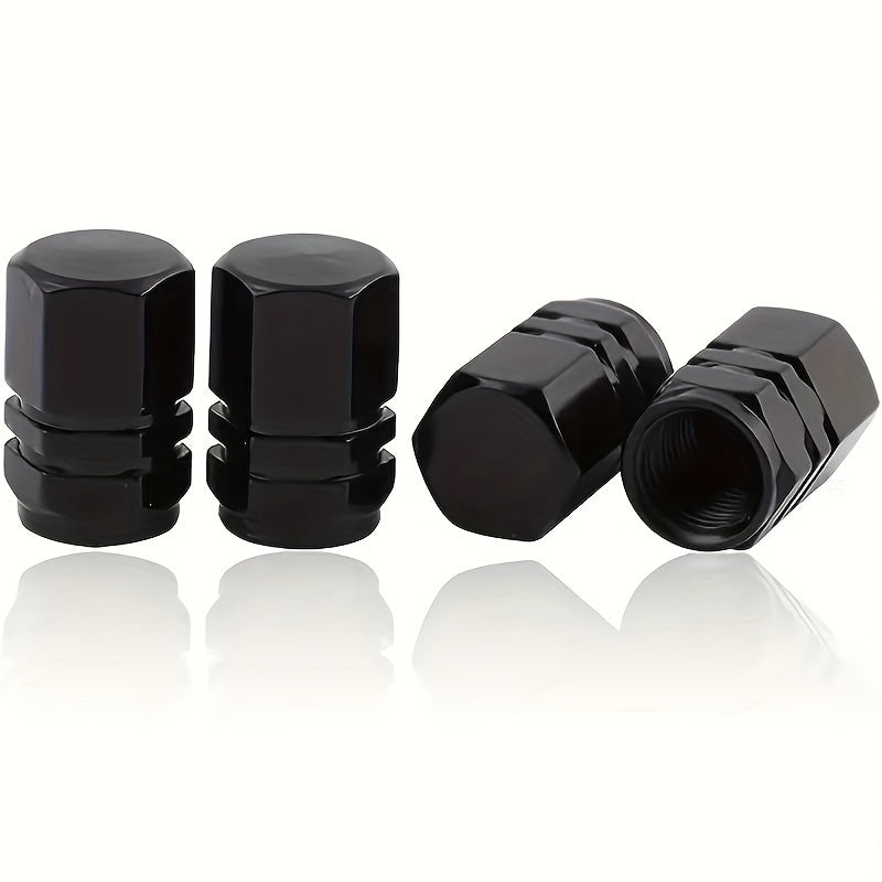 Set of 4 Gold Aluminum Alloy Tire Valve Caps Dustproof Hexagonal Car Wheel Accessories