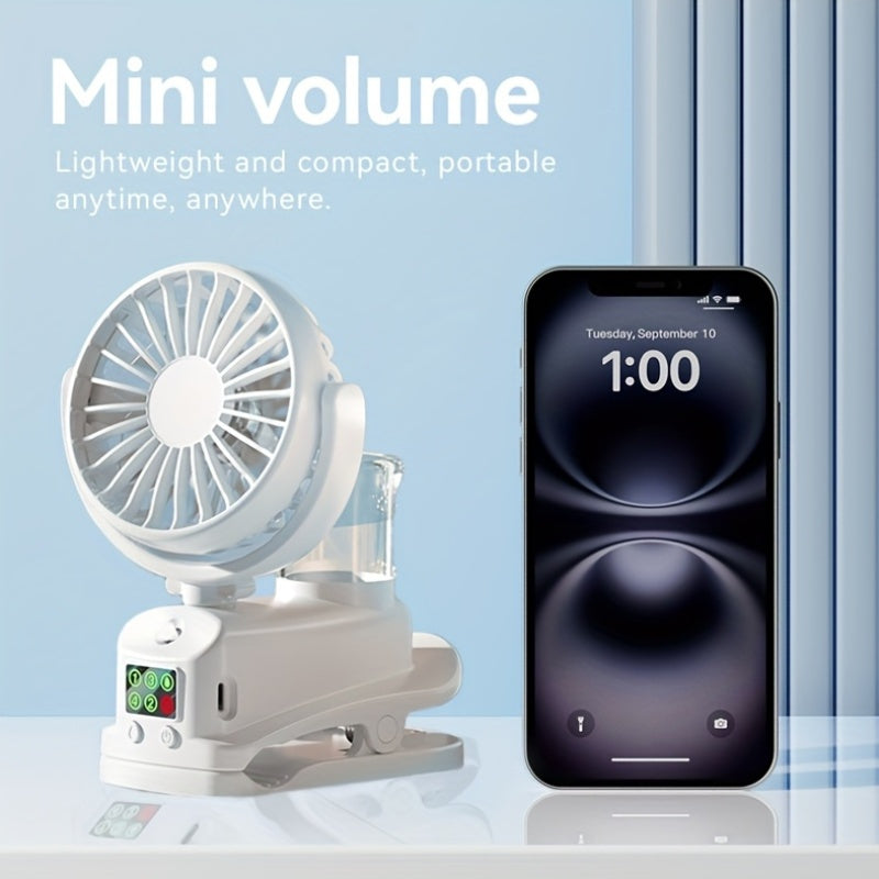 Humidificador ventilador USB 2 en 1 portátil con velocidad de viento y niveles de humedad ajustables