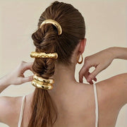 Set of 3 Gold Alloy Hair Ties for Women and Girls Elastic Ponytail Holders Stylish Updos