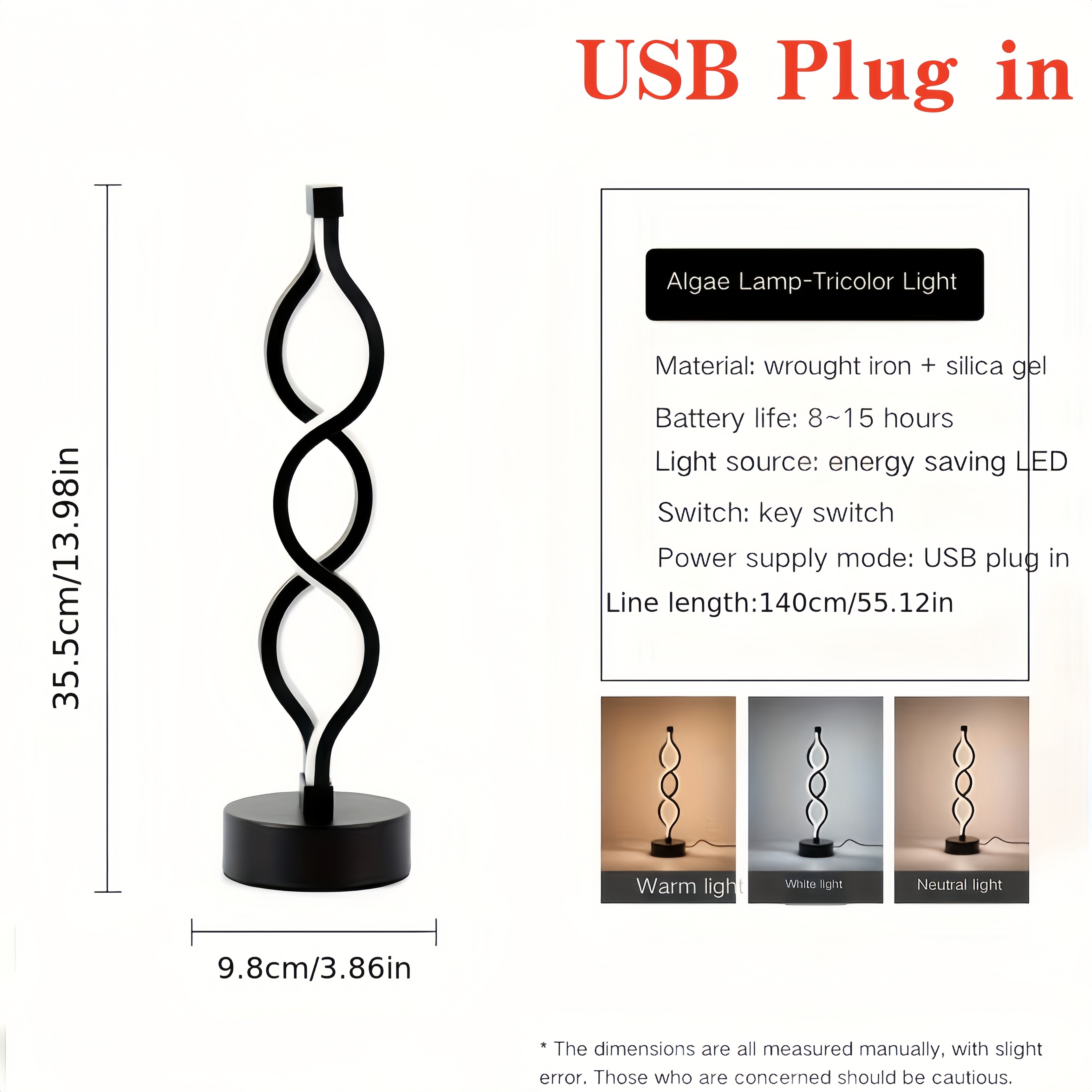 Modern 3-Color LED Table Lamp with Geometric Seaweed Design Dimmable USB Powered