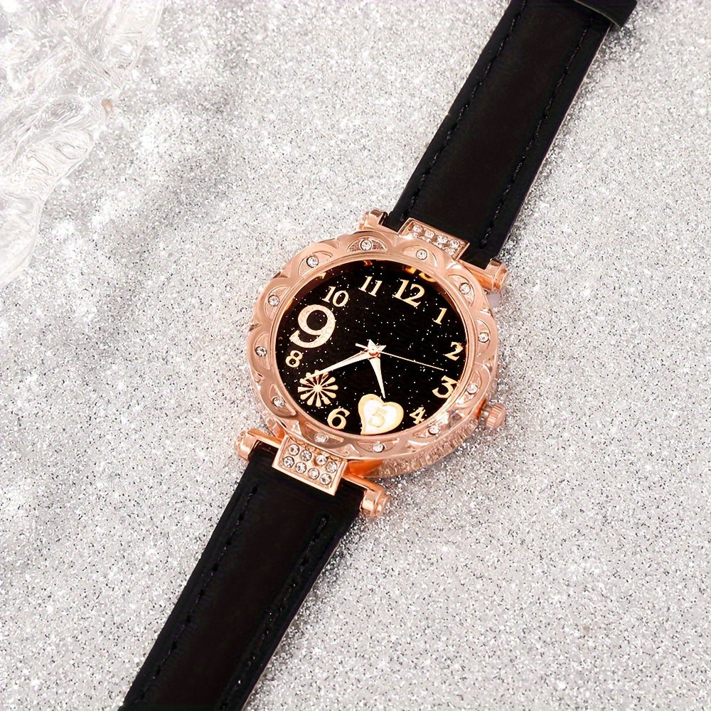 Шесть штук кварцевых часов с ремешками из PU-кожи, стрелками из цинкового сплава, украшения для Дня святого Валентина, Пасхи, Рамадана, дней рождения, Дня матери
