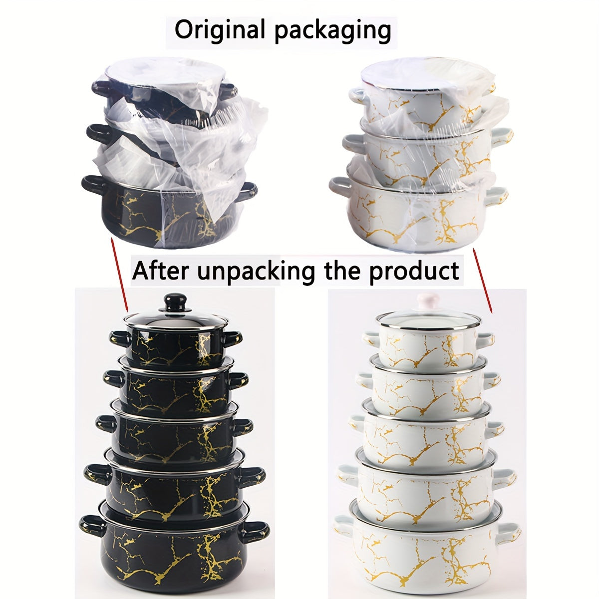 Juego de utensilios de esmalte de 5 piezas, ollas y sartenes duraderas para cocinas de gas, inducción y llama abierta