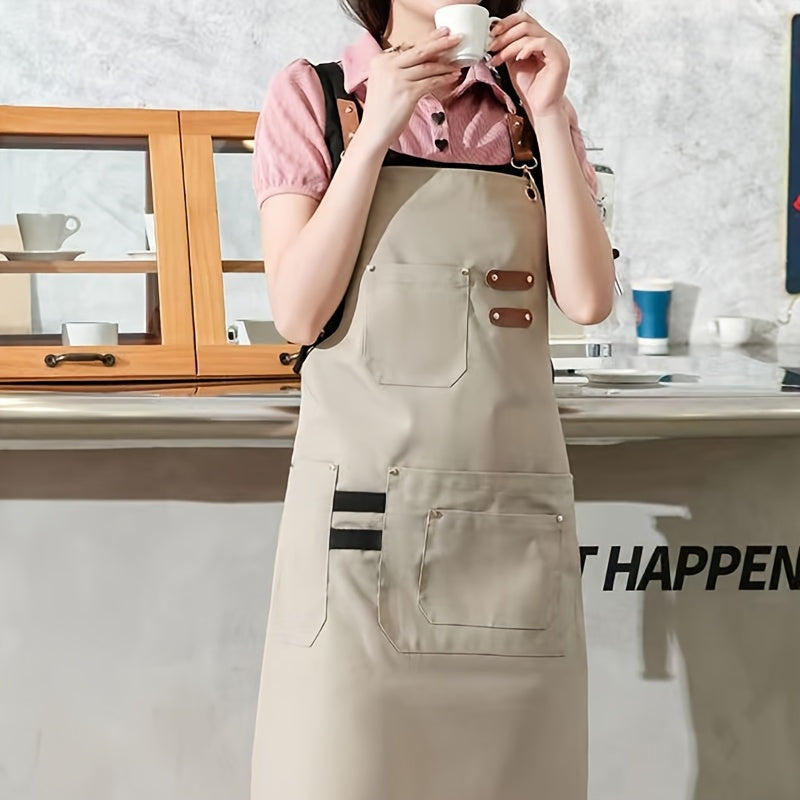 High-End Canvas Apron with Four Pockets for Kitchen Restaurant Cooking and Baking